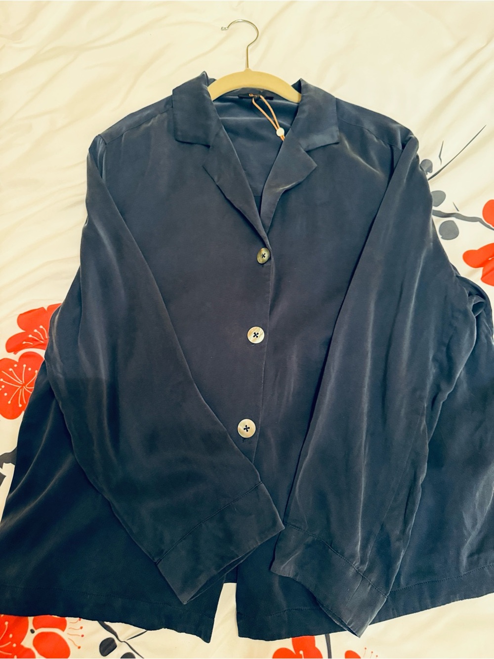Quince Washable Silk Blouse Notch Collar - Navy